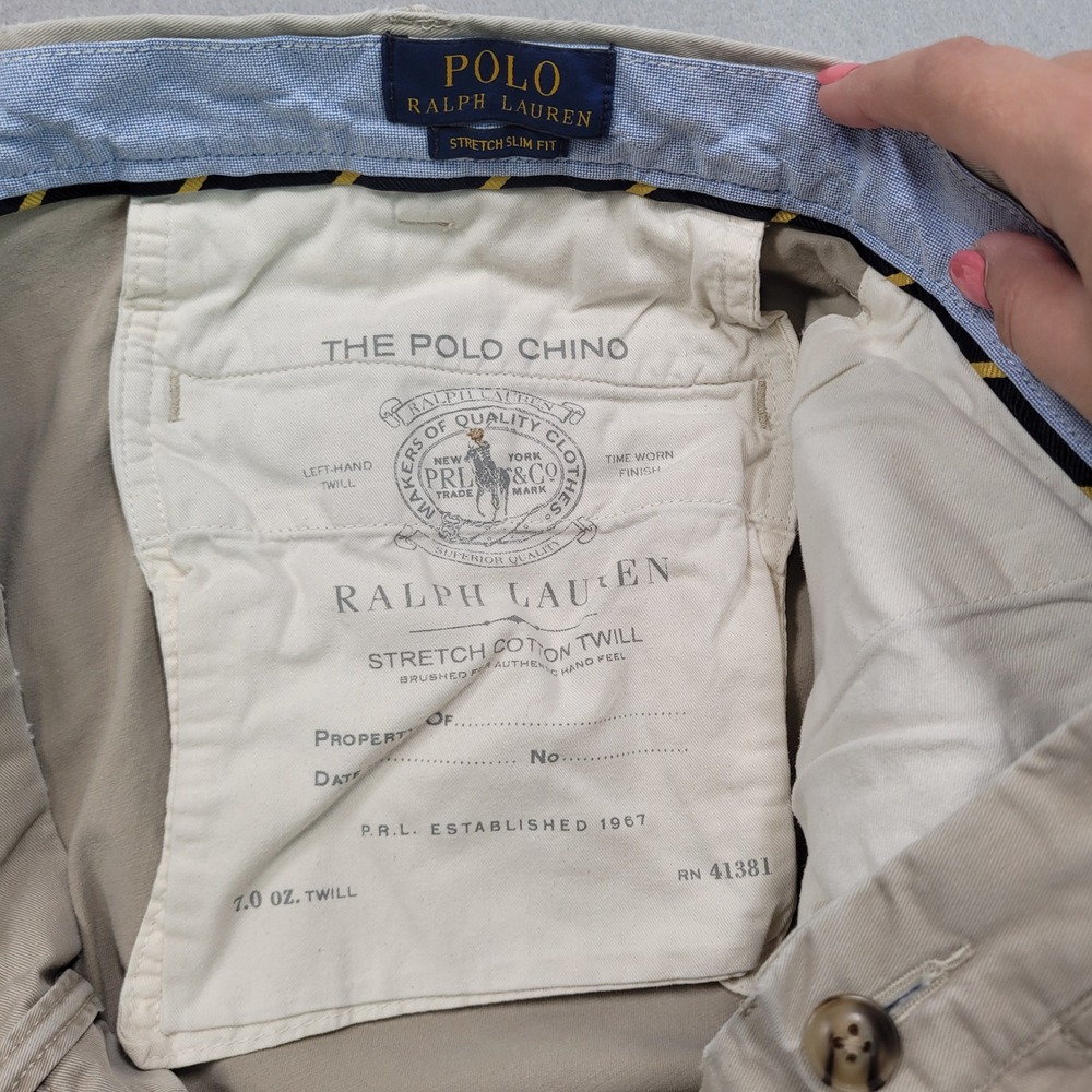 Polo Ralph Lauren Mens Stretch Slim Fit Chino Pants Tan Khaki 36x32 - Picture 9 of 11
